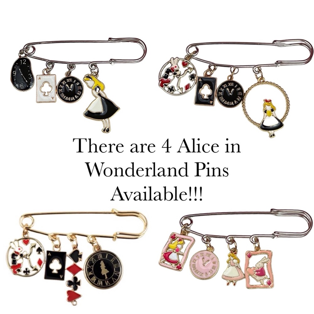 Alice in Wonderland Black & Silver Lapel Pin Brooch - Picture 12 of 14